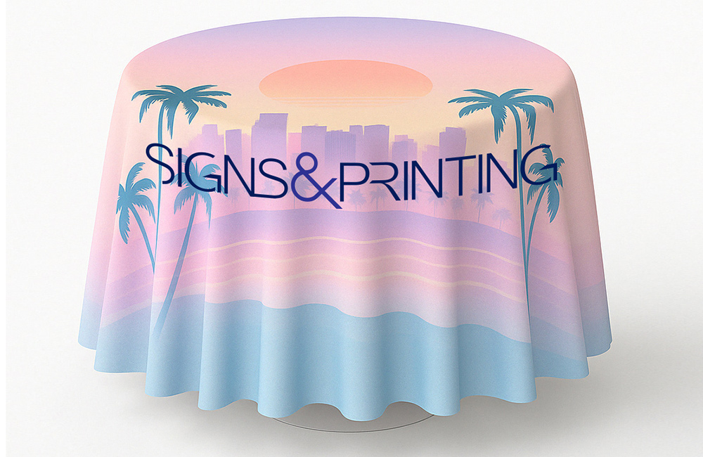 Round Table Cover, Custom Printed Miami